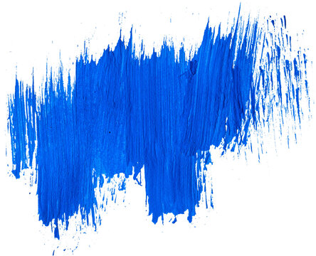 Vivid deep blue acrylic paint brush stroke featuring thick vertical bristle textures isolated on transparent background