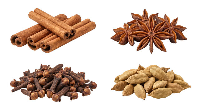 Cinnamon anise cloves cardamom isolated on transparent background png