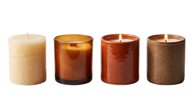 four assorted decorative candles isolated on transparent background png
