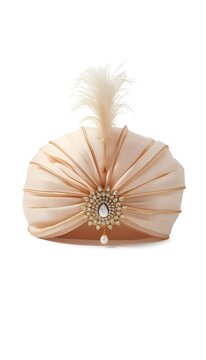 Elegant Beige Royal Indian Groom Pagri Turban with Brooch and Feather