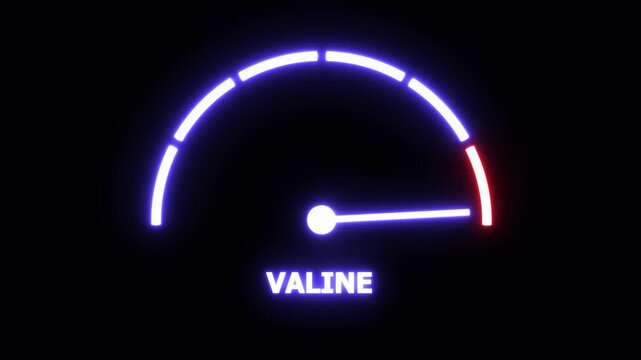Neon glowing valine amino acid level gauge indicator animation, dynamic science dashboard interface biochemical measurement concept, digital health monitoring for medical research