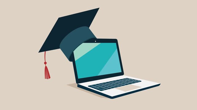 Online education. Laptop with graduate hat. Animation video