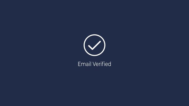 Email verified concept with check mark animation on the black background. Motion graphics of user registration completion, account security validation. 4k video animation. 