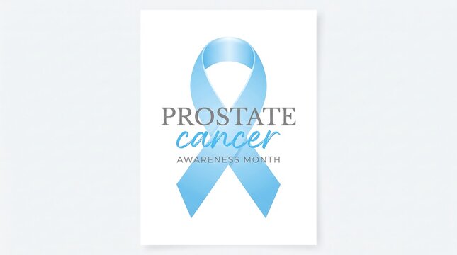 Light blue ribbon symbol representing prostate cancer awareness month isolated on white background with elegant typography for medical campaigns and health advocacy