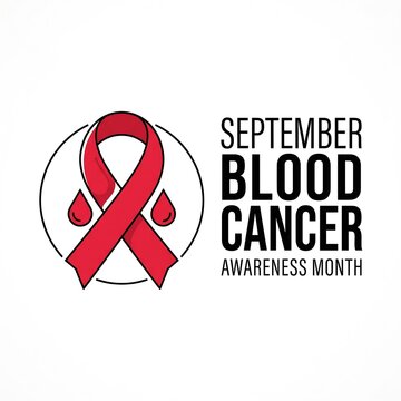 September blood cancer awareness month concept with a red awareness ribbon icon and waterdrop shapes on a clean white background