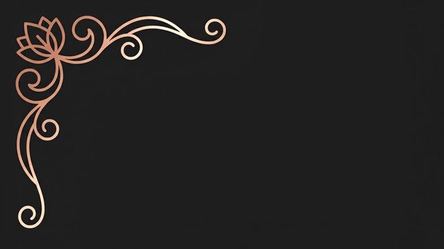 Elegant Rose Gold Floral Corner Ornament Animation on Black Background