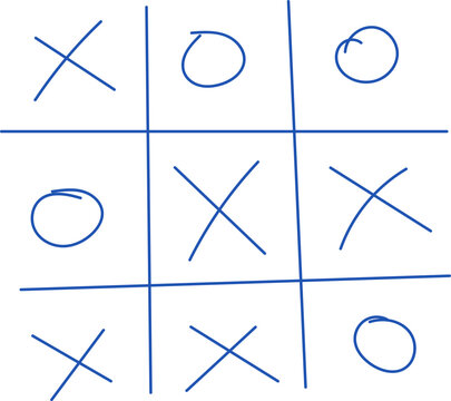 Tic tac toe. XO game. Hand drawn Doodle pencil line Tic-tac-toe game elements. Tic tac toe grid. Drawing playing board, sketch brush grid, cross and circle. Vector