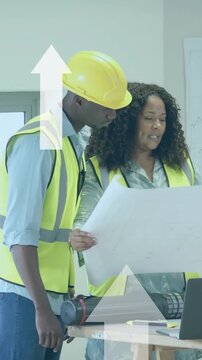Animation of data processing over diverse engineers in hi vis vests