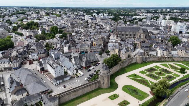 Fortifications Vannes Brittany France Historic City Centre Drone Aerial View