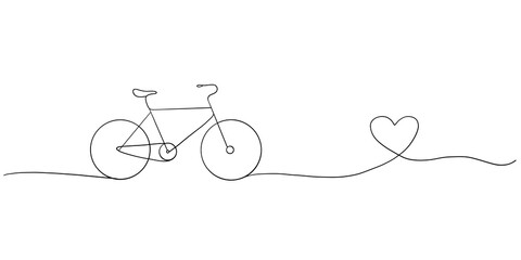 Minimalist hand drawn bicycle with heart on continuous line © ImageFlow 