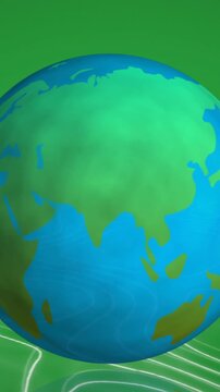 Spinning globe against topography on green background