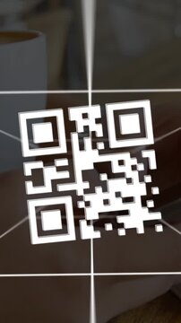 QR code scanner and network of connections against mid section of woman using smartphone