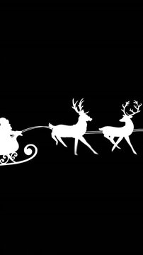 Digital animation of black silhouette of santa claus and christmas tree in sleigh
