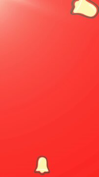 Christmas bell icons animate, falling on a red backdrop, celebrating festive tradition.