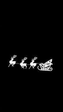 Digital animation of silhouette of christmas tree in sleigh being pulled by reindeers