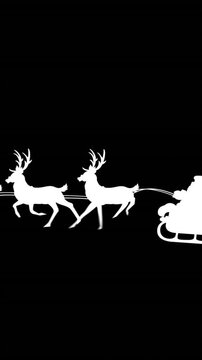Digital animation of silhouette of santa claus in sleigh being pulled by reindeers
