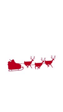 Digital animation of red silhouette of santa claus in sleigh being pulled by reindeers