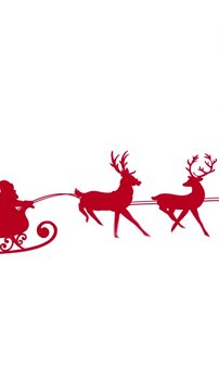 Digital animation of red silhouette of santa claus and christmas tree in sleigh