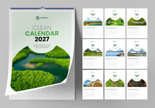 Wall Calendar Template 2027 With Monthly Planner
