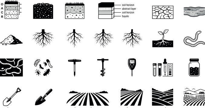 Soil horizon geology and agriculture science icon set collection vector illustration templateSoil horizon geology and agriculture science icon set collection vector illustration template