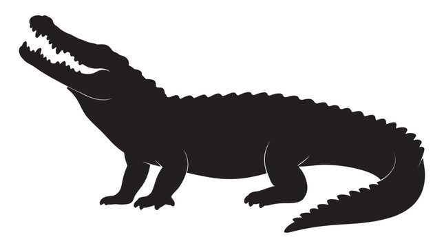 Alligator silhouette with open jaws on a white background silhouette
