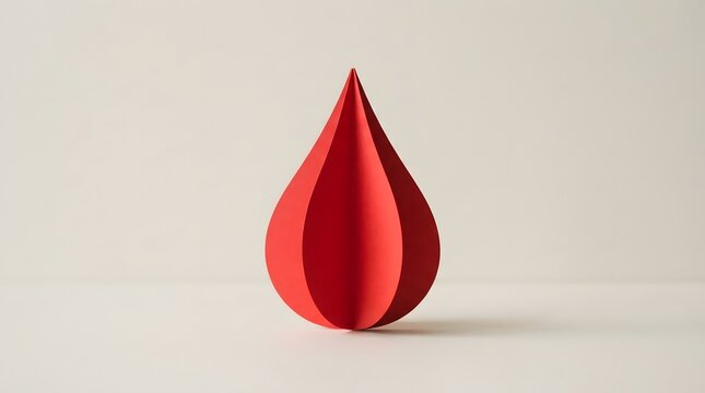 Red three dimensional paper drop shape on white surface