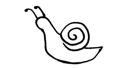 Hand Drawn Doodle Snail Outline Illustration on White Background – Simple Sketch of Garden Snail with Spiral Shell, Continuous Line Art, Minimalist Design Element for Kids, Nature, School and Educatio © Amna