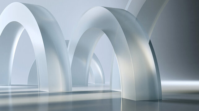 Abstract Modern White 3D Architectural Arches In Minimalist Interior Background
