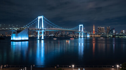 Naklejka premium Rainbow Bridge at Night, Tokyo Bay Japan