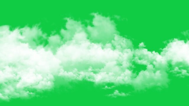 realistic clouds moving slow isolated on green screen background animation, cloudy sky with weather puffy cloud summer and spring day overlay social media motion design element