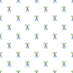 Fototapeta premium People making snow angels in a playful seamless winter pattern