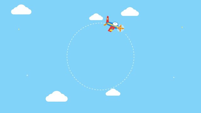 A Cartoon Propeller Plane Flying in a Circular Loop in the Sky