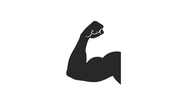 Black silhouette of a strong flexed bicep arm representing fitness, body building, and strength on a white background.