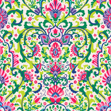 Vibrant Pastel Baroque Floral Damask Art