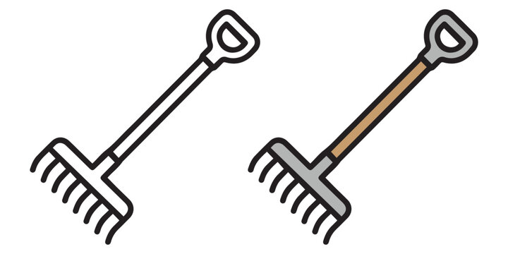 Garden rake icon set for landscaping and yard maintenance design