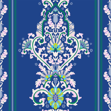 Royal Blue Baroque Floral Border Art