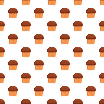 Chocolate muffins seamless pattern for dessert bakery wallpaper