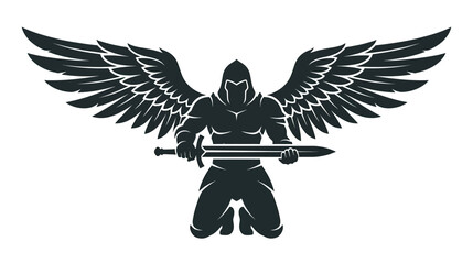 Naklejka premium Winged Warrior Kneeling with Sword