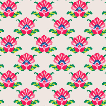 Bright Pink Folk Floral Vector
