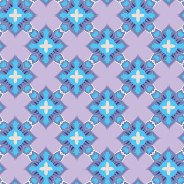 Blue Purple Geometric Floral Tile