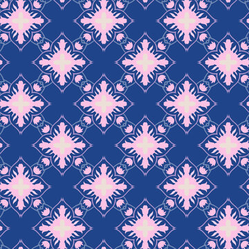 Pink Navy Floral Geometric Damask