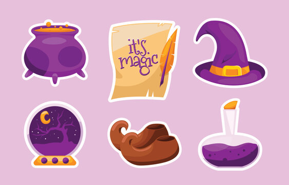 Cute Pastel Halloween Magic Objects Sticker Collection Vector Illustration