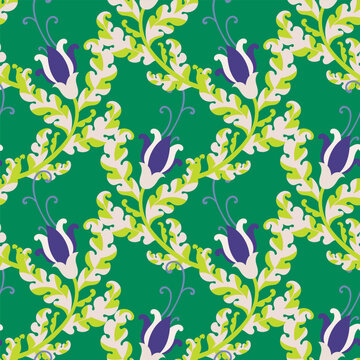 Emerald Green Blue Vintage Floral Graphic