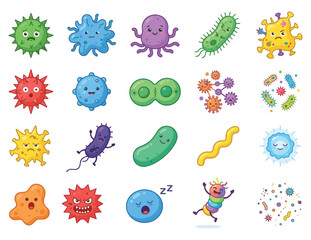 Fototapeta premium Colorful cartoon viruses and bacteria illustration set for health education and design projects