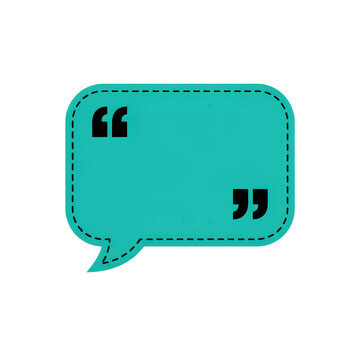 Teal speech bubble graphic with black quote marks for social media communication design and message board visual assets.