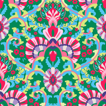 Vivid Green Baroque Botanical Floral Art