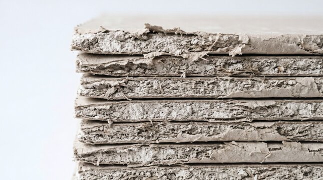 Stack of rough textured drywall sheets close up detail.