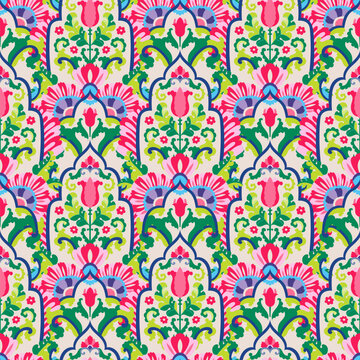 Bright Floral Damask Vector Pattern