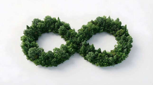 Infinity symbol made of green forest trees on white