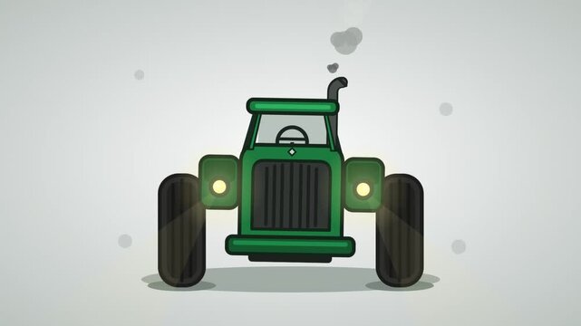 Green tractor animation facing front in 2d cartoon style